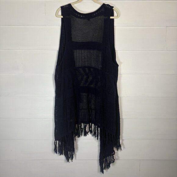 Lane Bryant Blue Sleeveless‎ Knit Fringe Hem Waterfall Sweater Vest 22/24 Boho - Picture 5 of 15